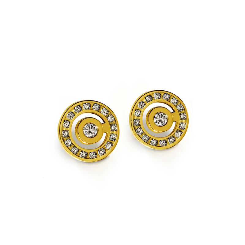 Boucles d'oreilles Signe Labyrinthe rond pavage diamants en or