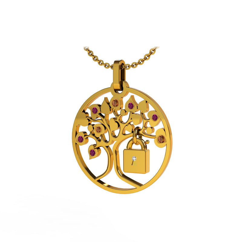 Pendentif Lock and Love 4 saison été diamants et or arbre des amoureux & cadenas d'amour sans chaine