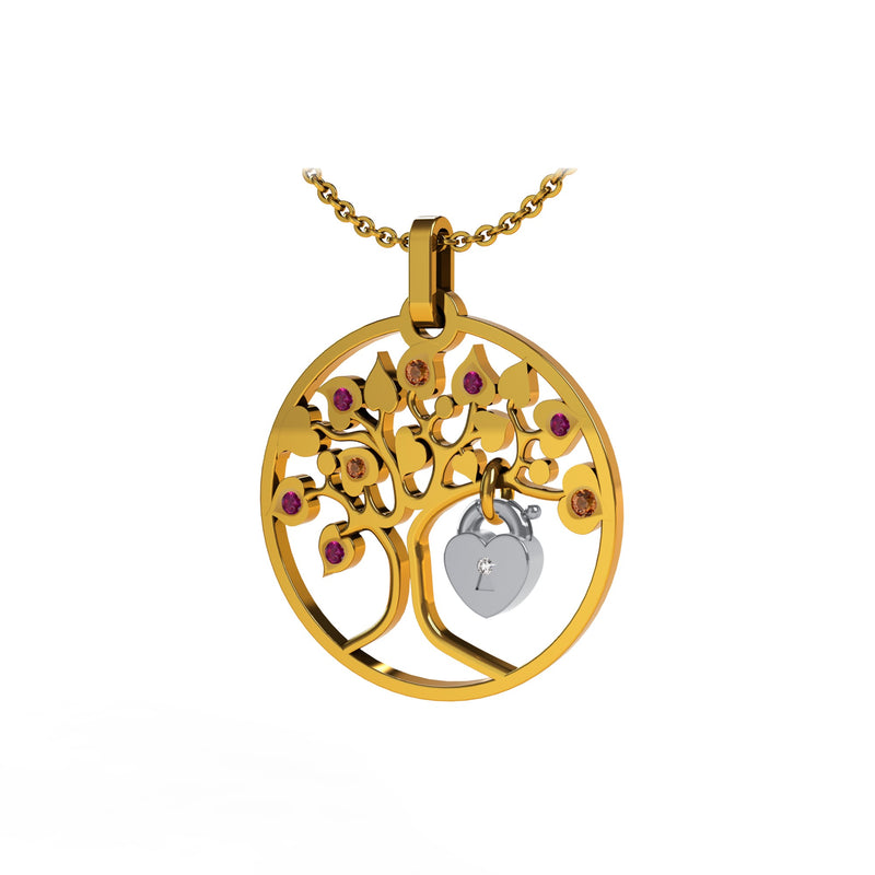 Pendentif Lock and Love 4 saison été diamants et or arbre des amoureux & cadenas d'amour sans chaine