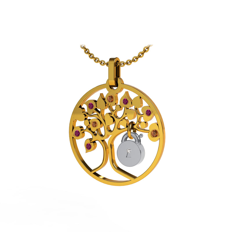 Pendentif Lock and Love 4 saison été diamants et or arbre des amoureux & cadenas d'amour sans chaine