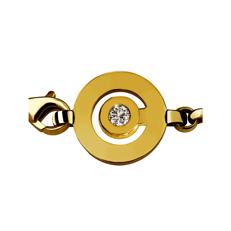 Bracelet chaine Tournaire or et diamant signe labyrinthe rond