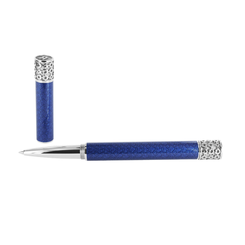 Stylo "Alchimie" roller laque bleue nacré finition palladium