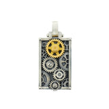 Pendentif Engrenages Rectangle en argent et or jaune