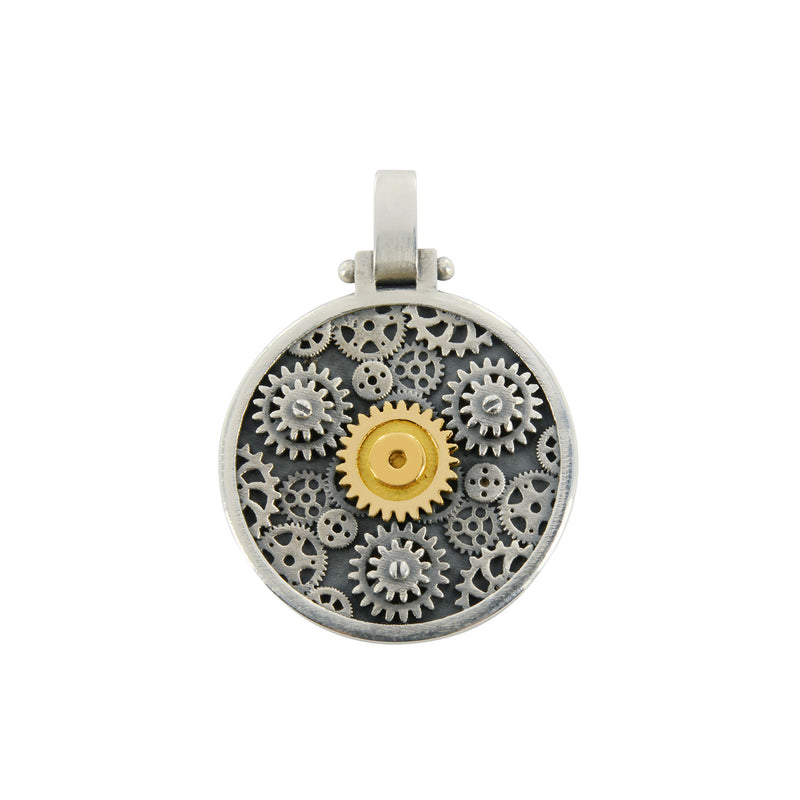 Pendentif Engrenages Rond en Argent et Or jaune