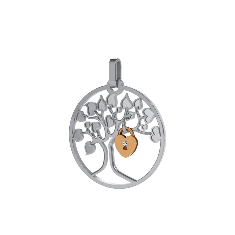 Pendentif or  Lock and Love Tournaire arbre des amoureux & cadenas d'amour