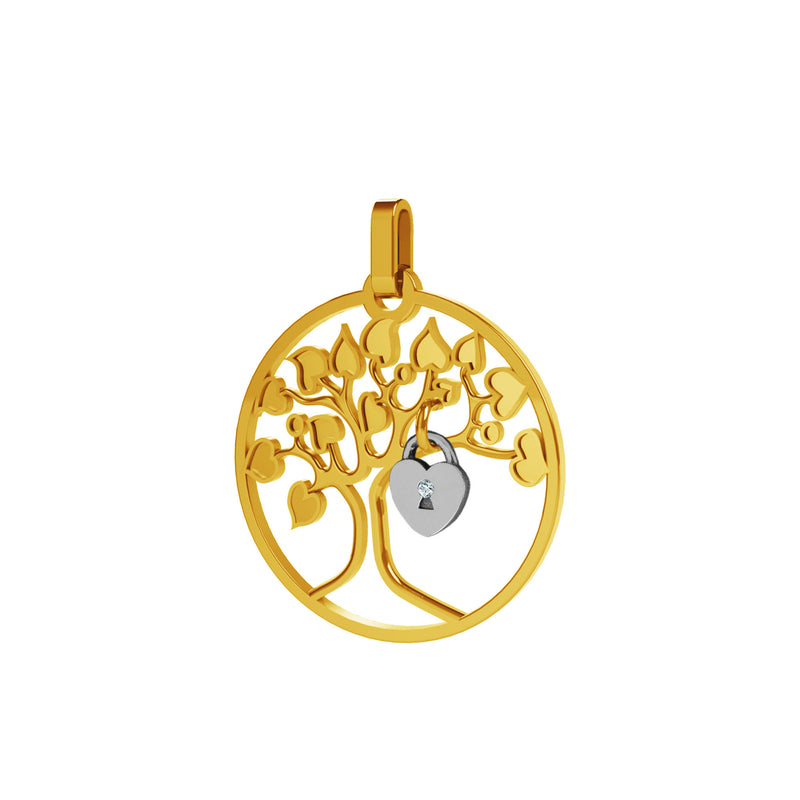 Pendentif or  Lock and Love Tournaire arbre des amoureux & cadenas d'amour
