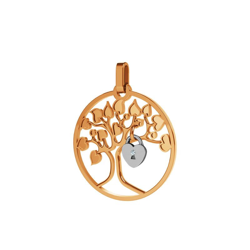 Pendentif or  Lock and Love Tournaire arbre des amoureux & cadenas d'amour