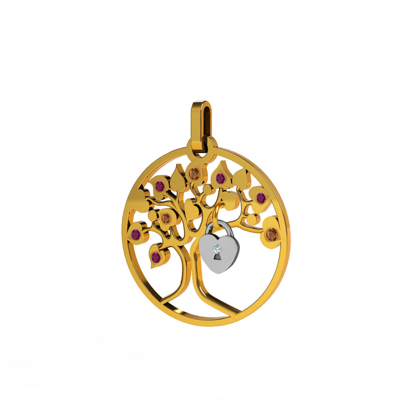Pendentif Lock and Love 4 saison été diamants et or arbre des amoureux & cadenas d'amour