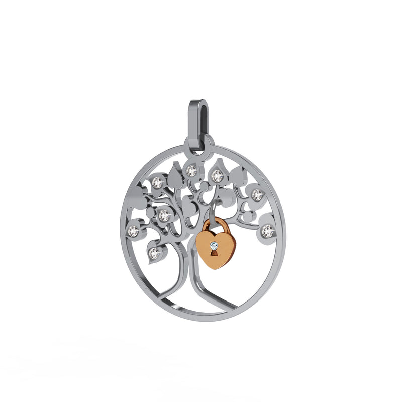 Pendentif Lock and Love 4 saisons hiver or et diamants arbre des amoureux