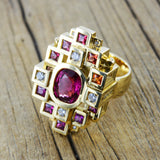 Bague Saphirs, rubéllites et diamants en or jaune