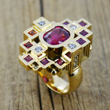 Bague Saphirs, rubéllites et diamants en or jaune