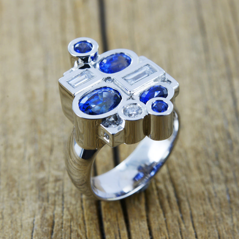 Bague Carambole bleue en or blanc