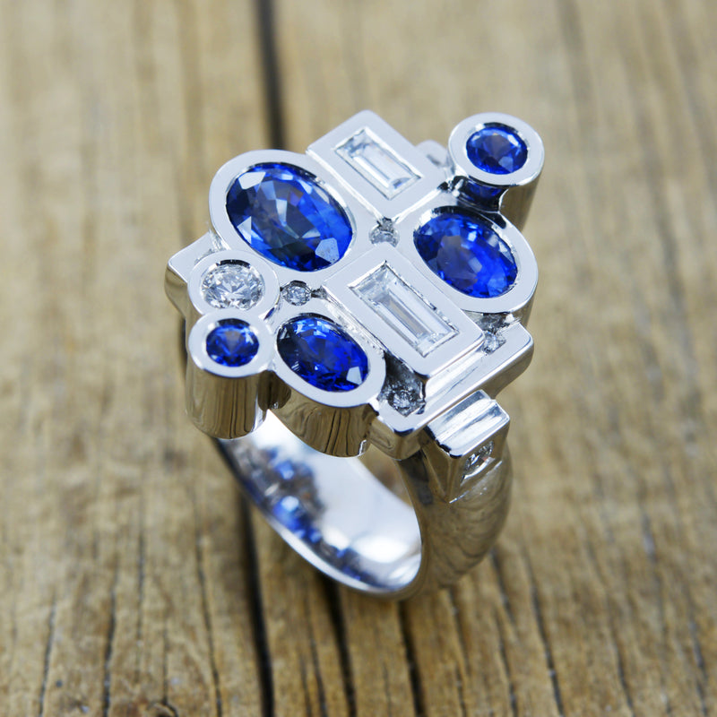 Bague Carambole bleue en or blanc