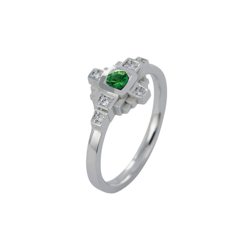 Bague Esther Tsavorite verte 3 mm et diamants