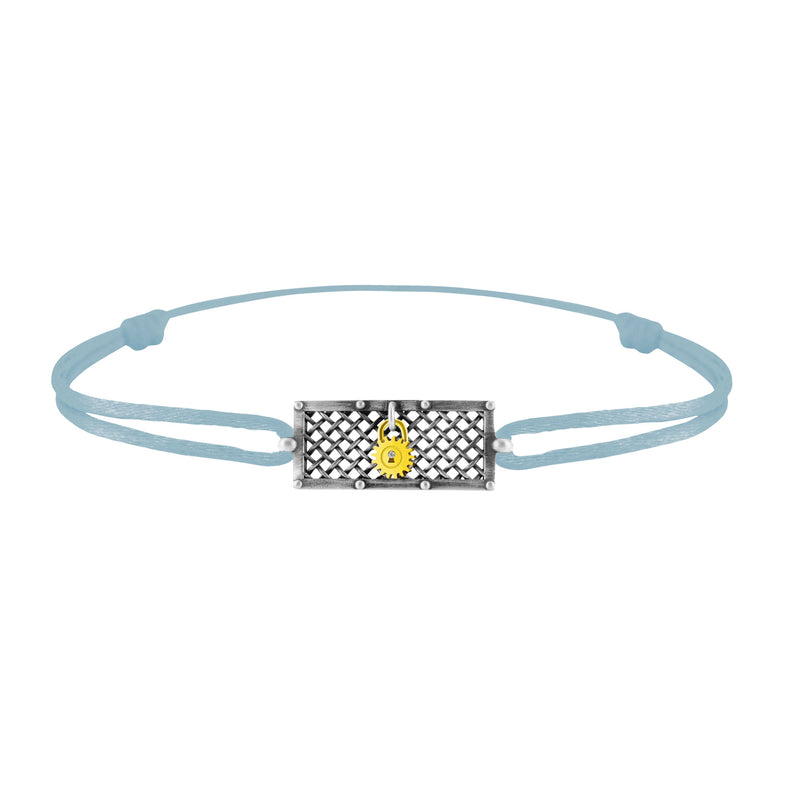 Bracelet grille argent  Lock and Love Tournaire & cadenas engrenage en or avec un diamant