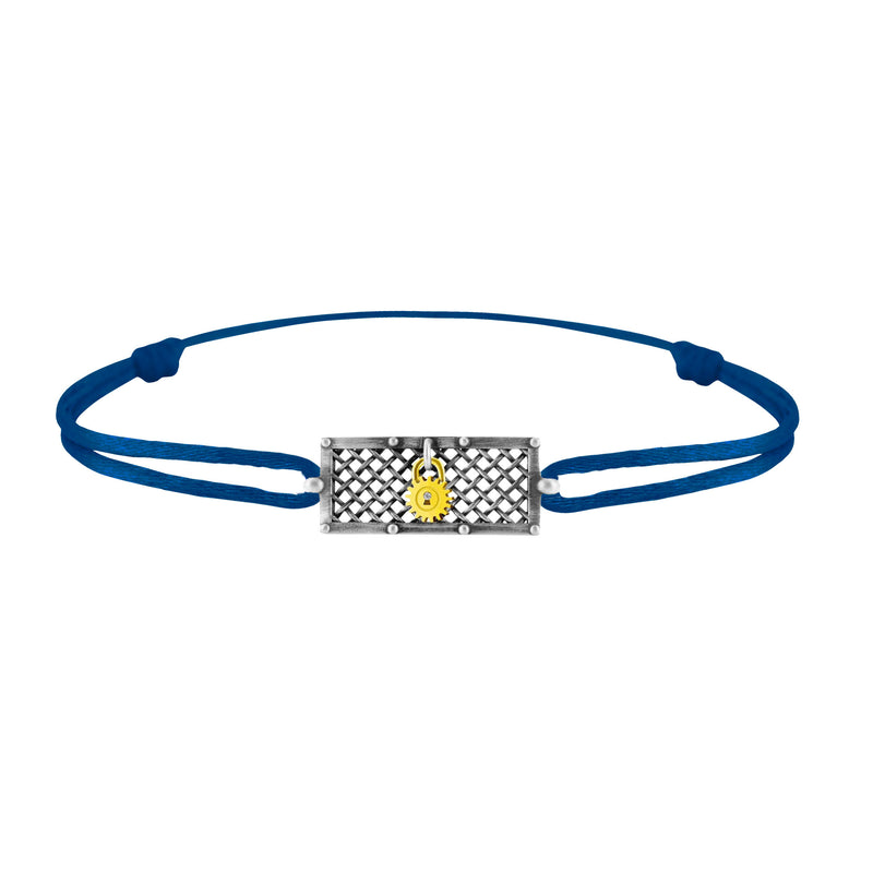 Bracelet grille argent  Lock and Love Tournaire & cadenas engrenage en or avec un diamant