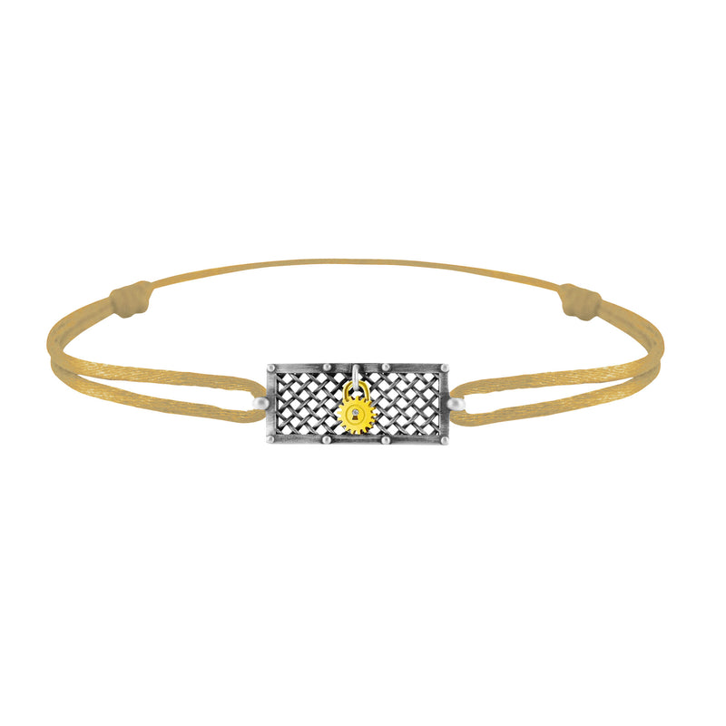 Bracelet grille argent  Lock and Love Tournaire & cadenas engrenage en or avec un diamant