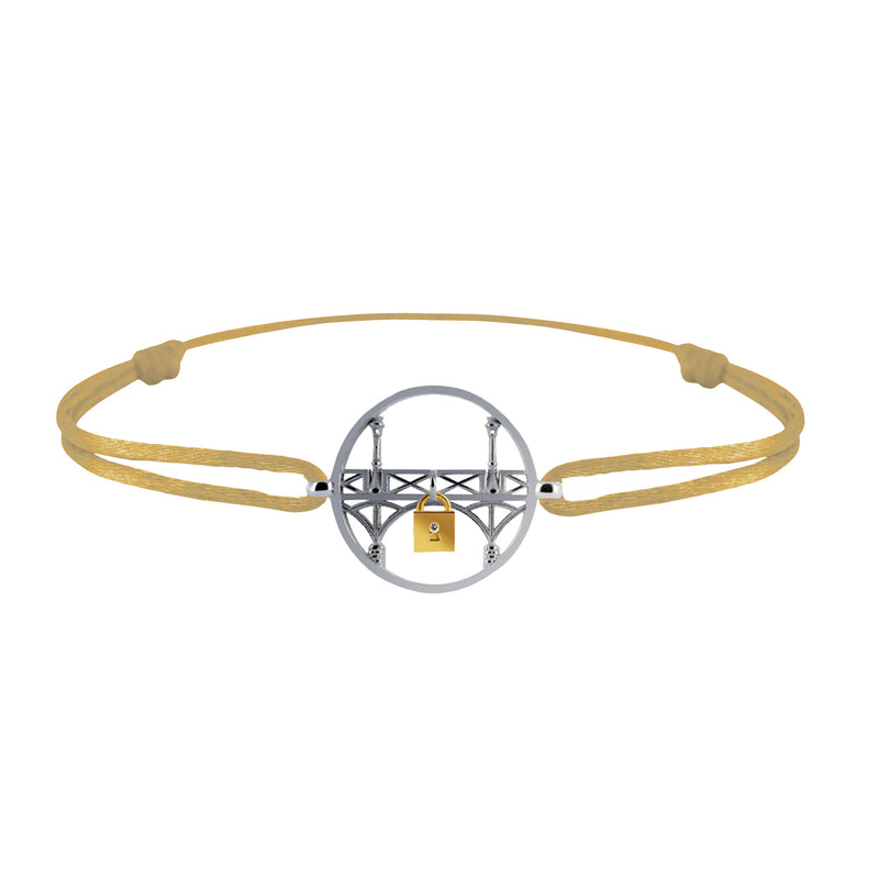 Lock and Love Tournaire round silver bracelet lovers' bridge in gold with a diamond