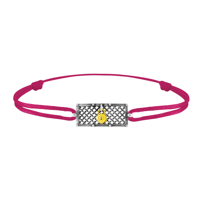 Bracelet grille argent  Lock and Love Tournaire & cadenas engrenage en or avec un diamant