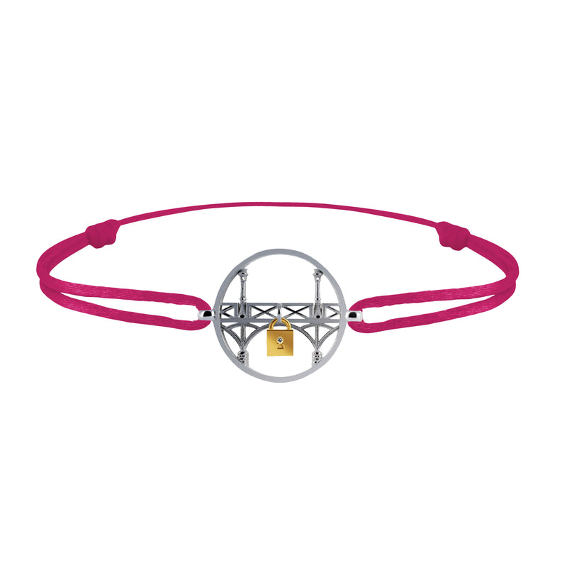 Lock and Love Tournaire round silver bracelet lovers' bridge in gold with a diamond