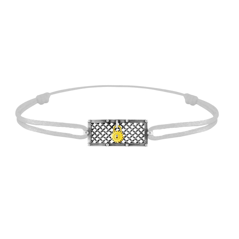 Bracelet grille argent  Lock and Love Tournaire & cadenas engrenage en or avec un diamant