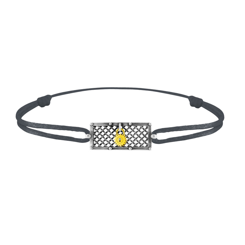 Bracelet grille argent  Lock and Love Tournaire & cadenas engrenage en or avec un diamant