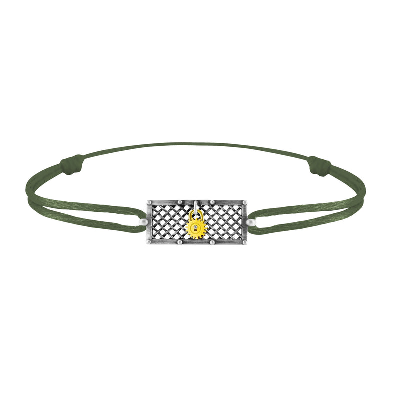Bracelet grille argent  Lock and Love Tournaire & cadenas engrenage en or avec un diamant