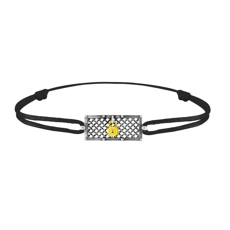 Bracelet grille argent  Lock and Love Tournaire & cadenas engrenage en or avec un diamant