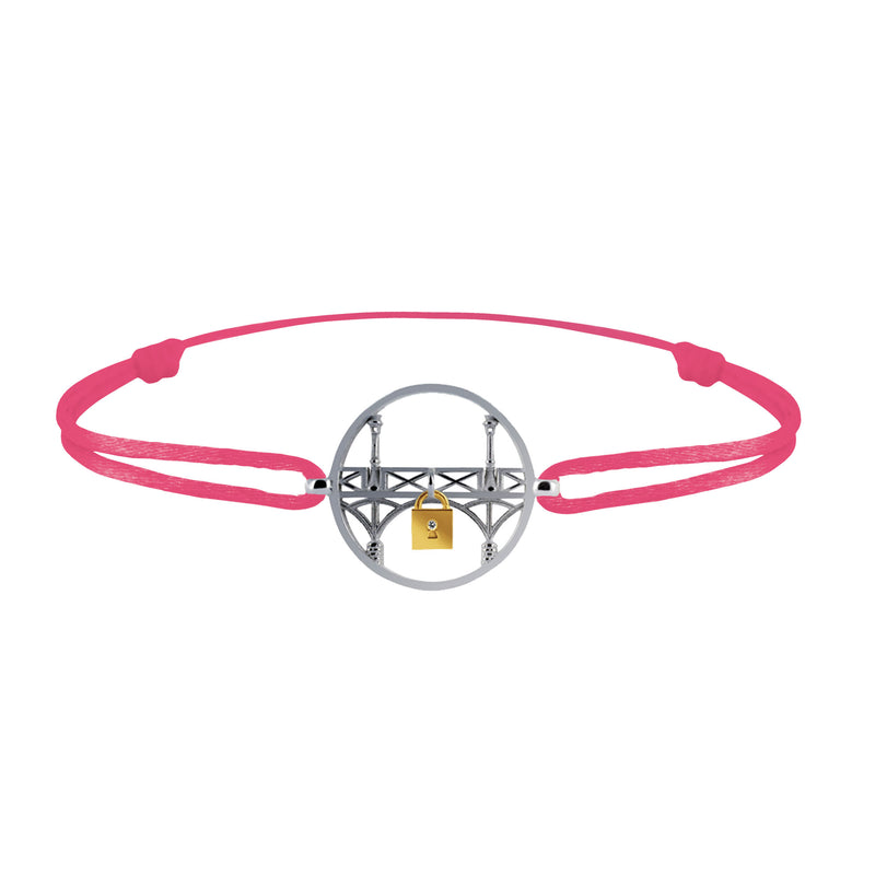 Lock and Love Tournaire round silver bracelet lovers' bridge in gold with a diamond