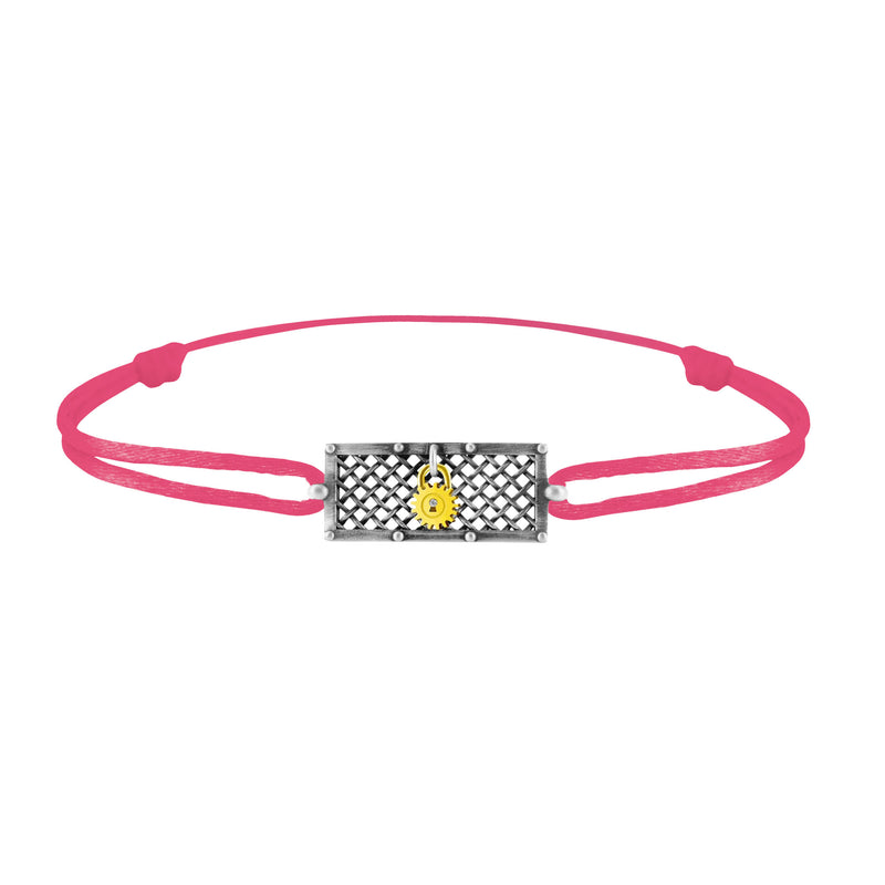 Bracelet grille argent  Lock and Love Tournaire & cadenas engrenage en or avec un diamant
