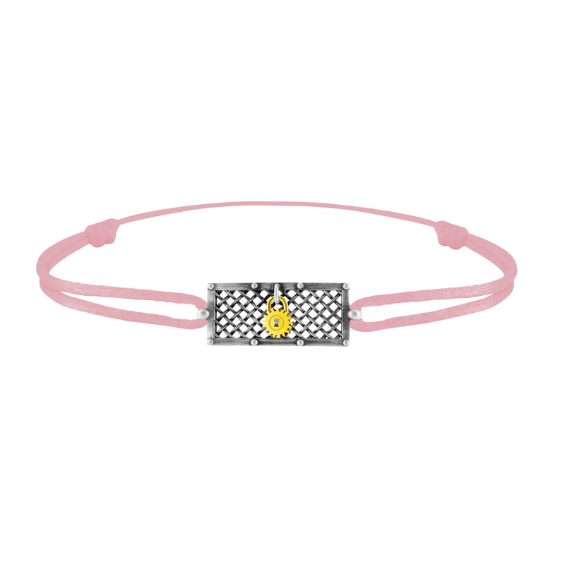 Bracelet grille argent  Lock and Love Tournaire & cadenas engrenage en or avec un diamant