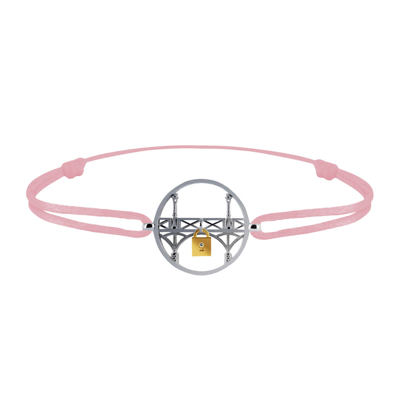 Lock and Love Tournaire round silver bracelet lovers' bridge in gold with a diamond