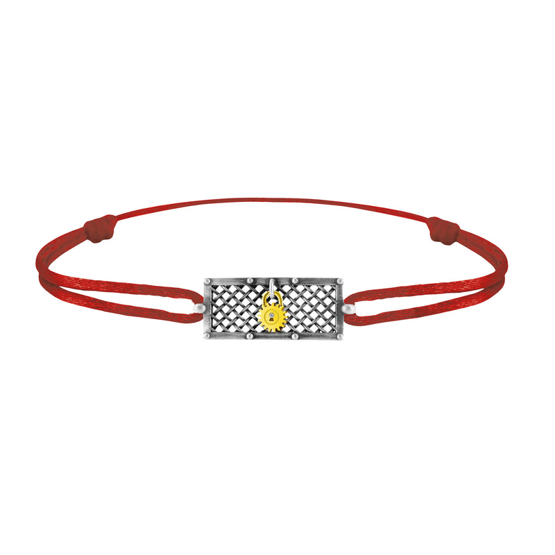 Bracelet grille argent  Lock and Love Tournaire & cadenas engrenage en or avec un diamant