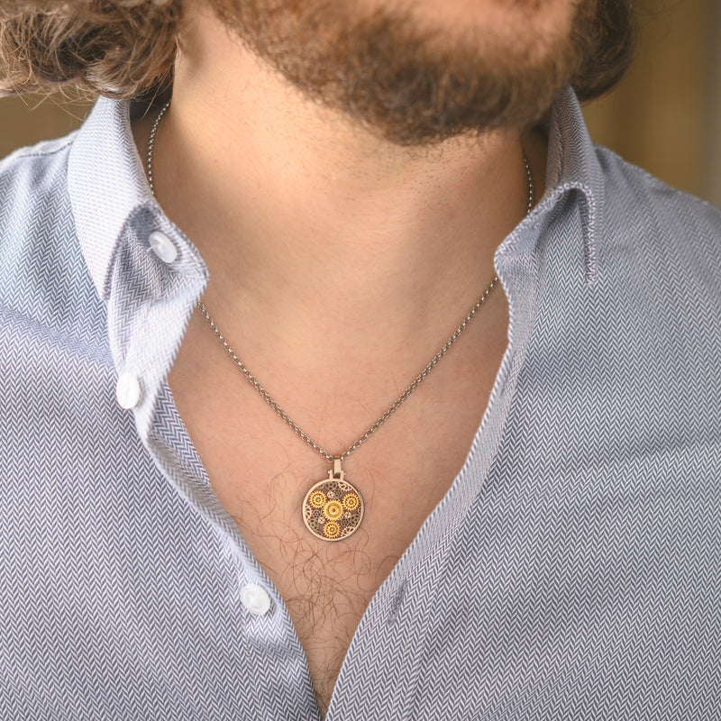 Pendentif Engrenages Rond en or blanc et or jaune