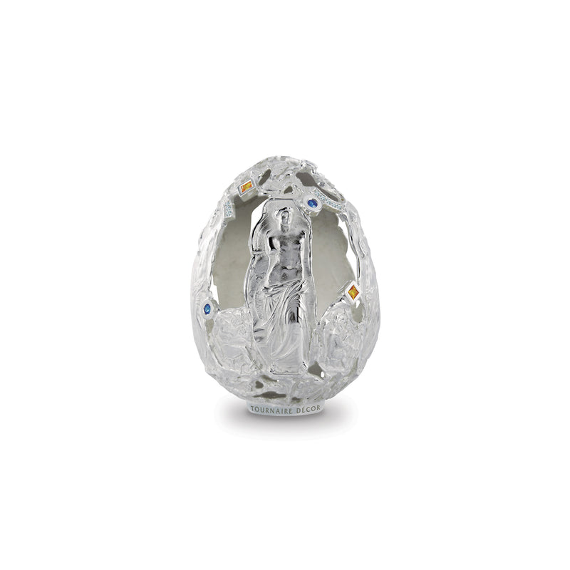 Solid silver egg with sapphires and diamonds Tournaire Décor