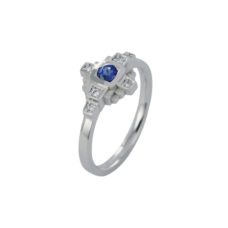 Bague Esther Saphir bleu 3 mm et diamants