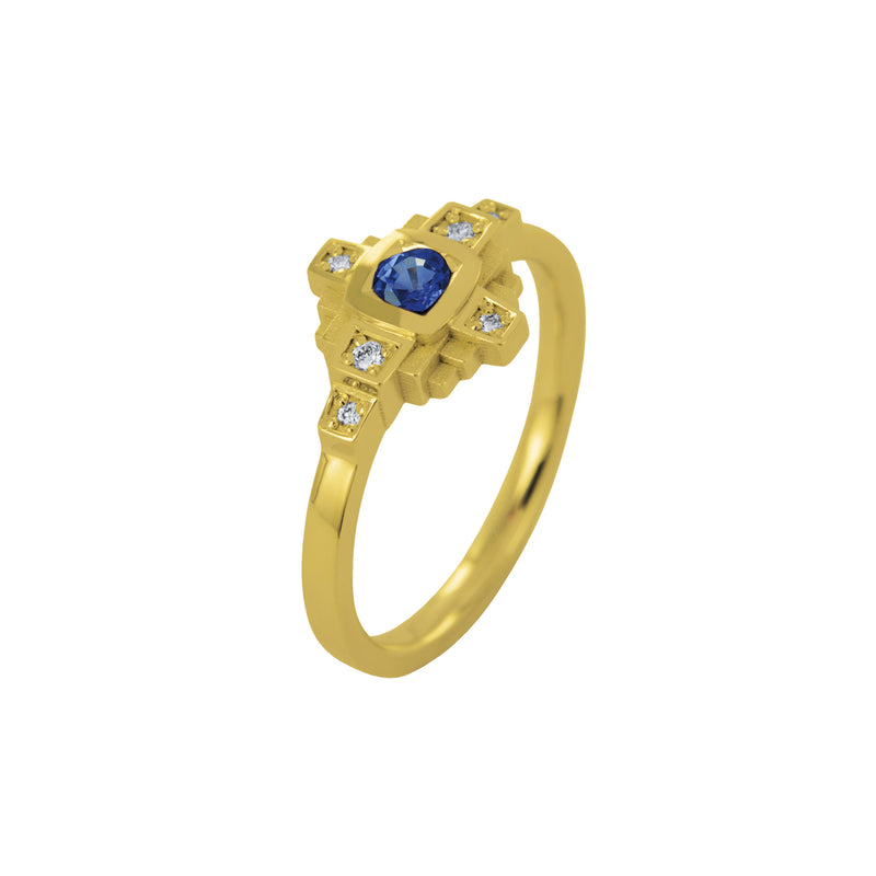 Bague Esther Saphir bleu 3 mm et diamants