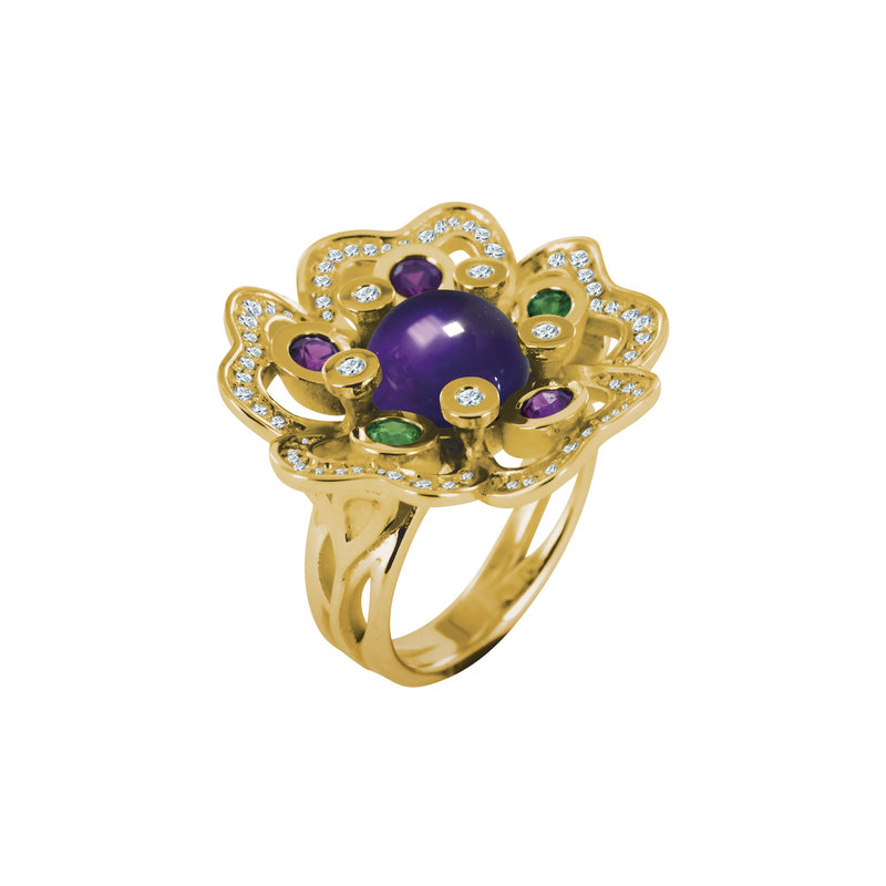 Ring Pensée Sauvage amethyst XL with diamond pavé