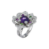 Ring Pensée Sauvage amethyst XL with diamond pavé