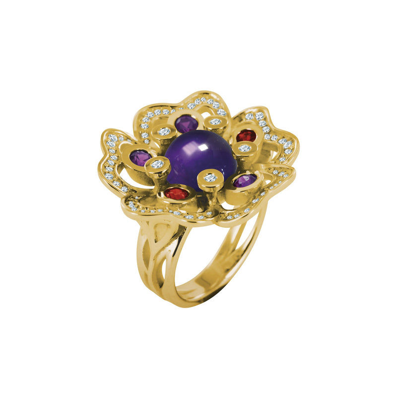 Ring Pensée Sauvage amethyst XL with diamond pavé