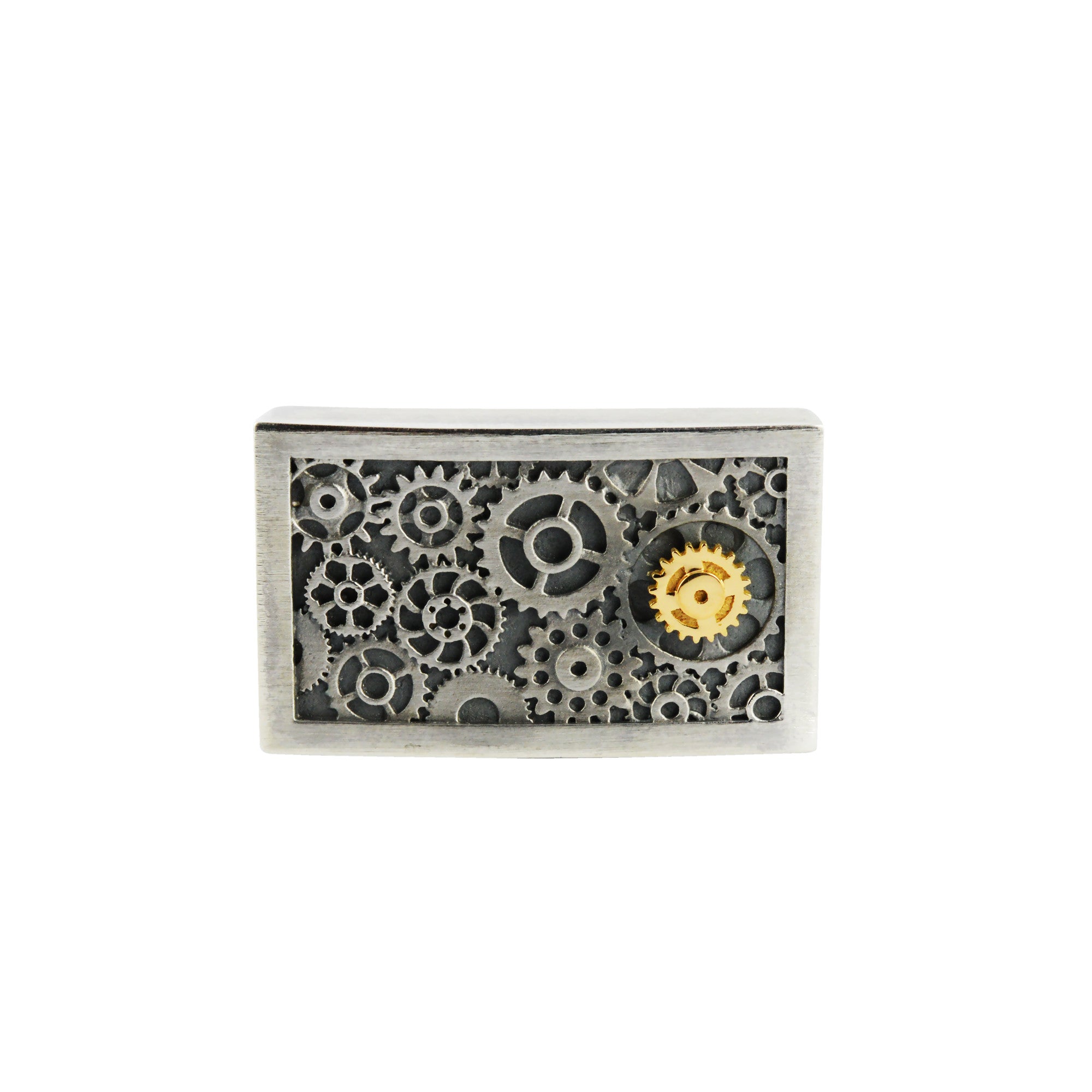Bracelet Engrenage rectangle en argent et or jaune