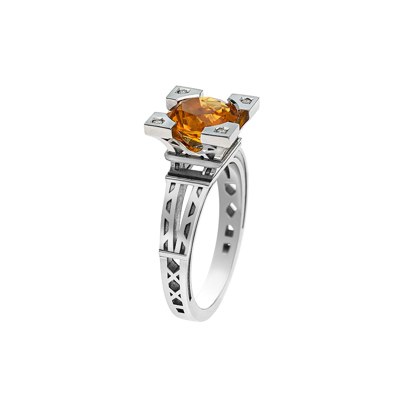 FRENCH KISS RING IN GOLD WITH 8 MM ORANGE CITRINE AND DIAMONDS