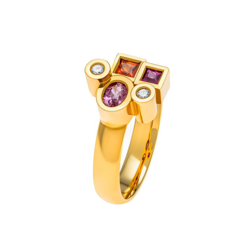 Ring Marélie extra small rose in gold, diamonds and sapphires