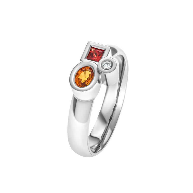 Marélie extra small orange-red ring in gold, diamonds and sapphires