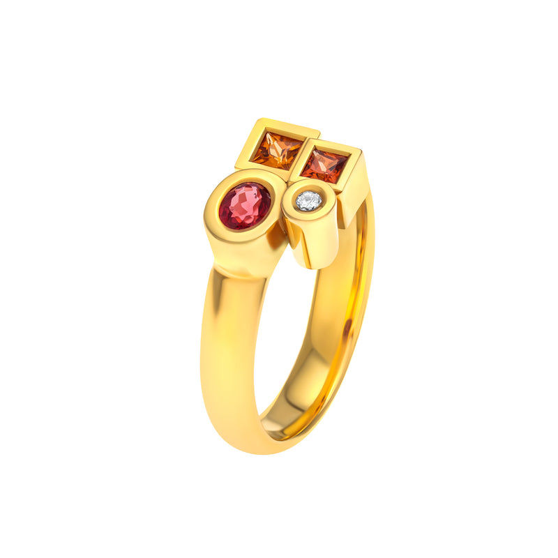 Marélie extra small orange-red ring in gold, diamonds, sapphires and rubies