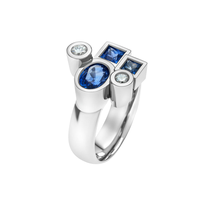 Marélie medium blue gold, diamond and sapphire ring