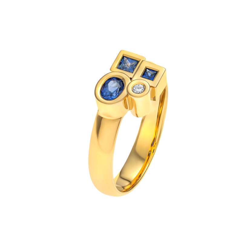 Marélie extra small blue ring in gold, diamonds and sapphires