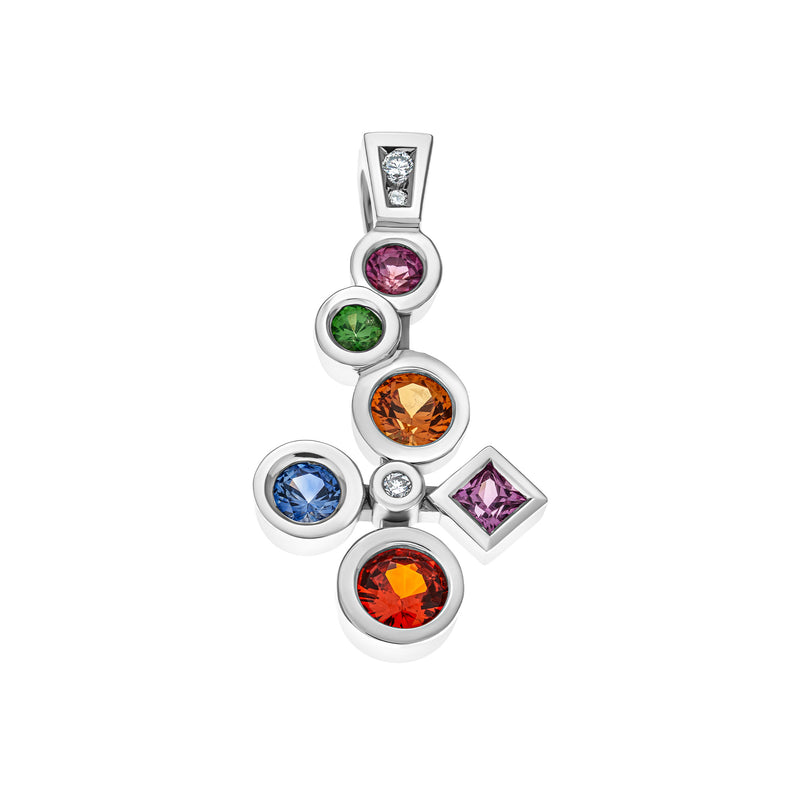 Cascade pendant with sapphires, tourmalines and diamonds in gold