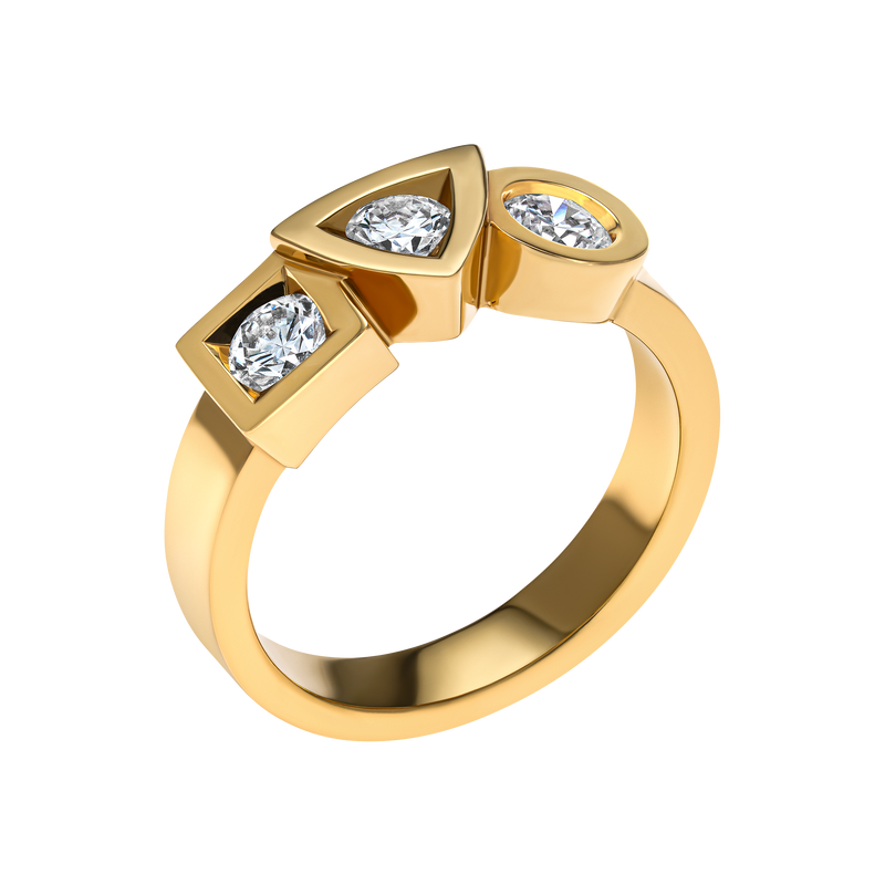Ring Alchimie trilogy  0.70 carat Tournaire gold and diamonds