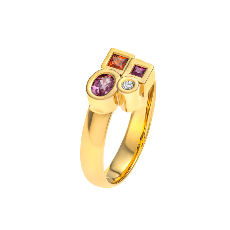 Ring Marélie extra small rose in gold, diamonds, sapphires and rubies